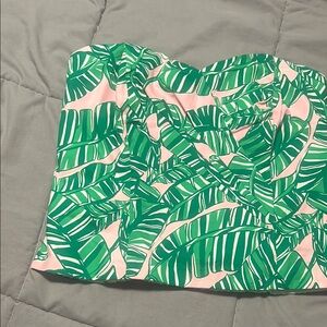Green Leaf Print Strapless Top